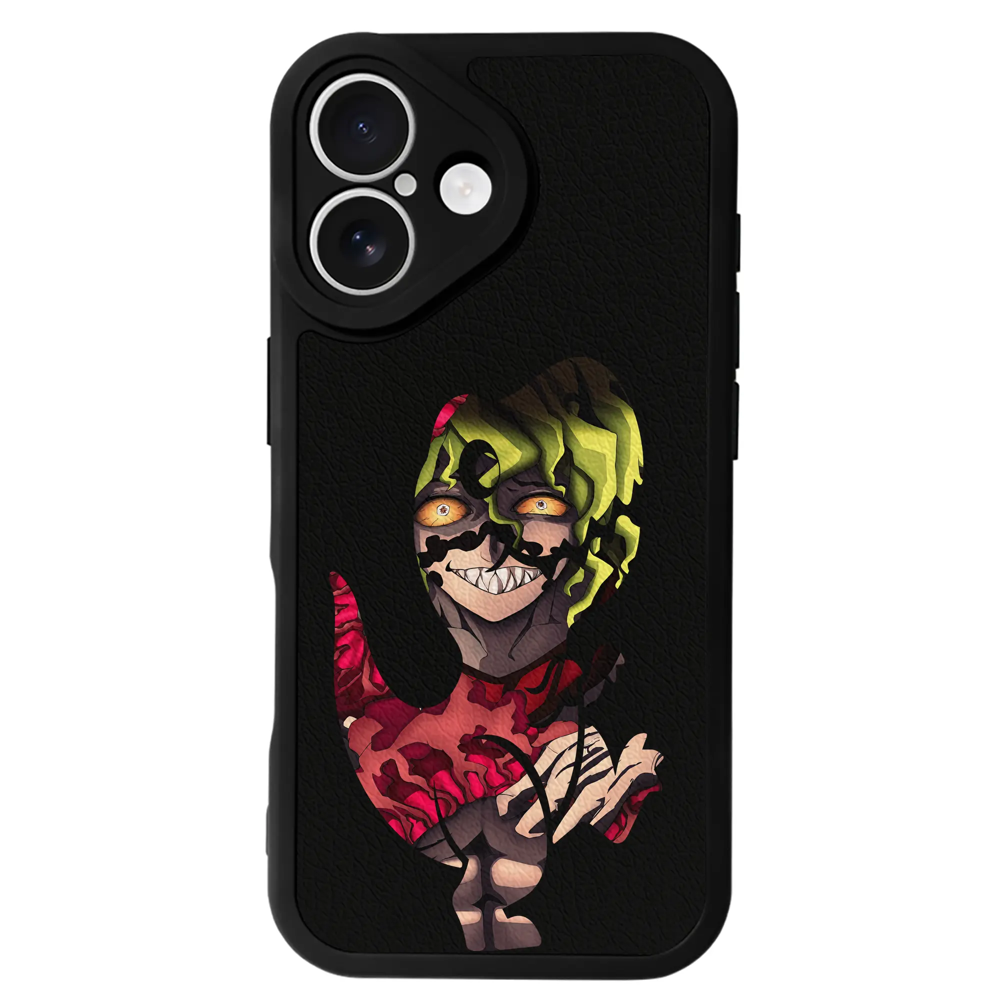 鬼滅の刃 グッズ,妓夫太郎 - IPhone 16シリーズ対応 ・ シリコンスマホケース ・ レザー調 ・ 高精度フィット ・ 耐衝撃 ・ ワイヤレス充電対応 ・ 精密カット